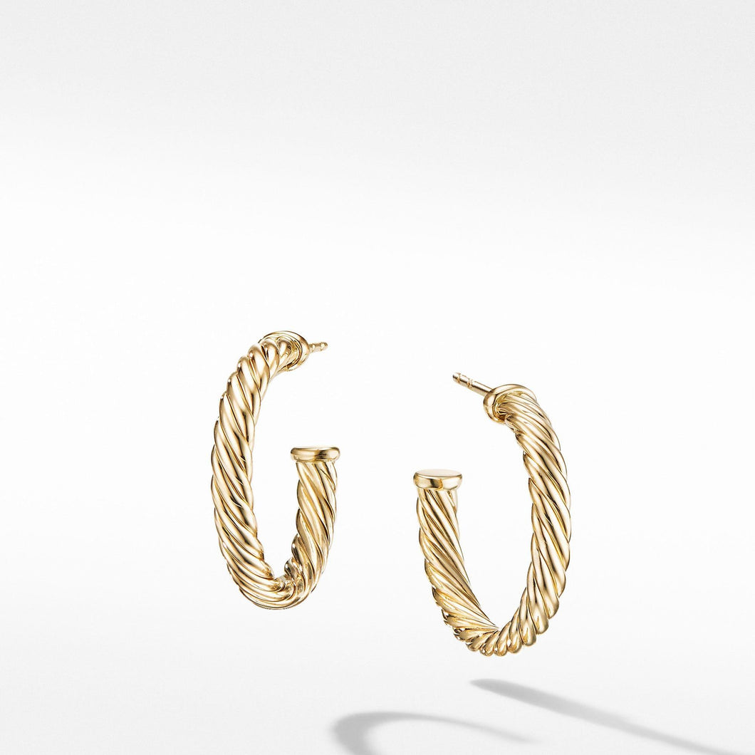 David Yurman Small Cablespira Hoop Earrings in 18k Yellow Gold, 3/4 Inches