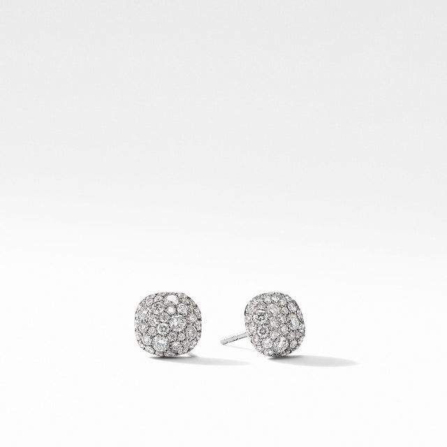David Yurman Small Cushion Stud Earrings in 18k White Gold with Pave Diamonds