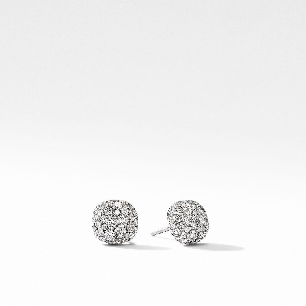 David Yurman Small Cushion Stud Earrings in 18k White Gold with Pave Diamonds