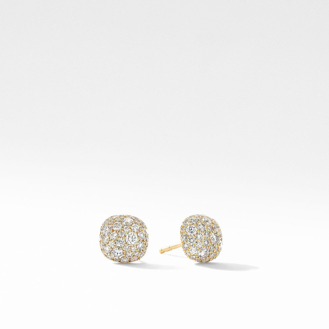 David Yurman Small Cushion Stud Earrings in 18k Yellow Gold with Pave Diamonds
