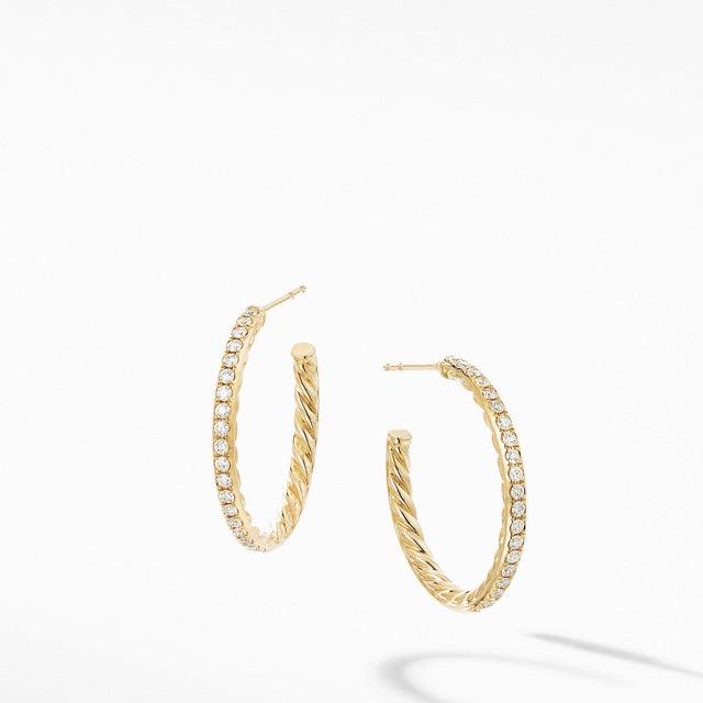 David Yurman Small Hoop Earrings in 18k Yellow Gold with Pave Diamonds