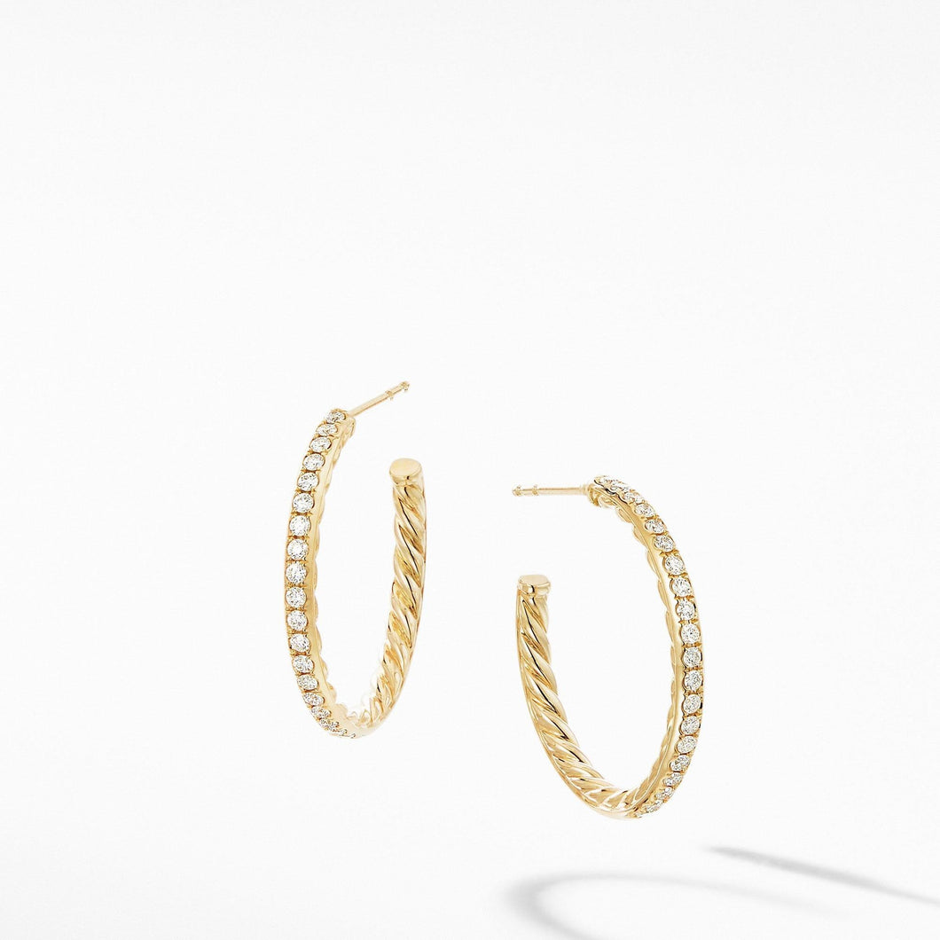 David Yurman Small Hoop Earrings in 18k Yellow Gold with Pave Diamonds