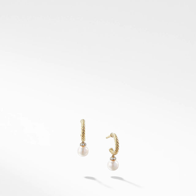 David Yurman Solari Hoop Earrings with Cultured Pearl and Diamonds in 18k Gold