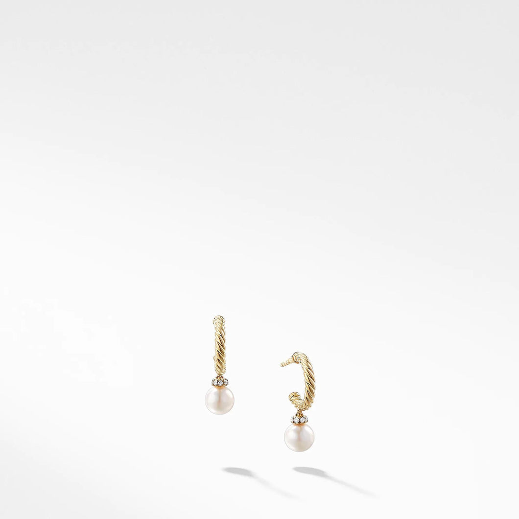 David Yurman Solari Hoop Earrings with Cultured Pearl and Diamonds in 18k Gold