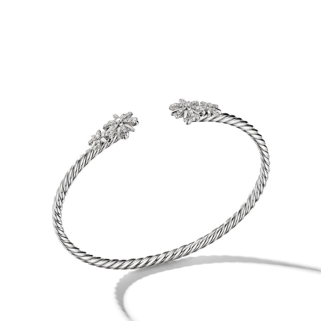 David Yurman Starburst Cable Bracelet in Sterling Silver with Pave Diamonds - Large