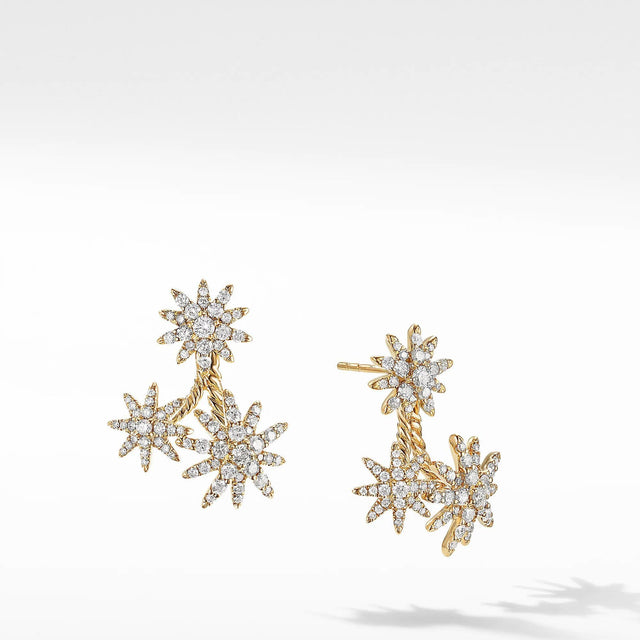 David Yurman Starburst Cluster Earrings in 18k Yellow Gold with Full Pave Diamonds