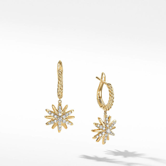 David Yurman Starburst Drop Earrings in 18k Yellow Gold with Pave Diamonds