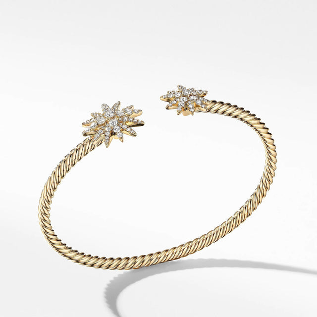 David Yurman Starburst Open Cable Bracelet in 18k Yellow Gold with Pave Diamonds - Medium