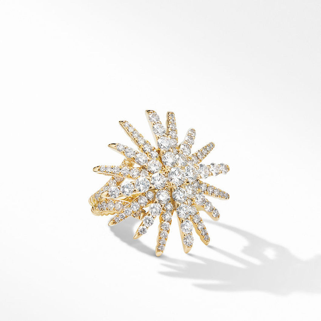 David Yurman Starburst Ring in 18K Yellow Gold with Pave Diamonds - Size 6.5