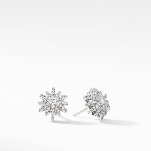 David Yurman Starburst Small Stud Earrings in 18k White Gold with Pave Diamonds