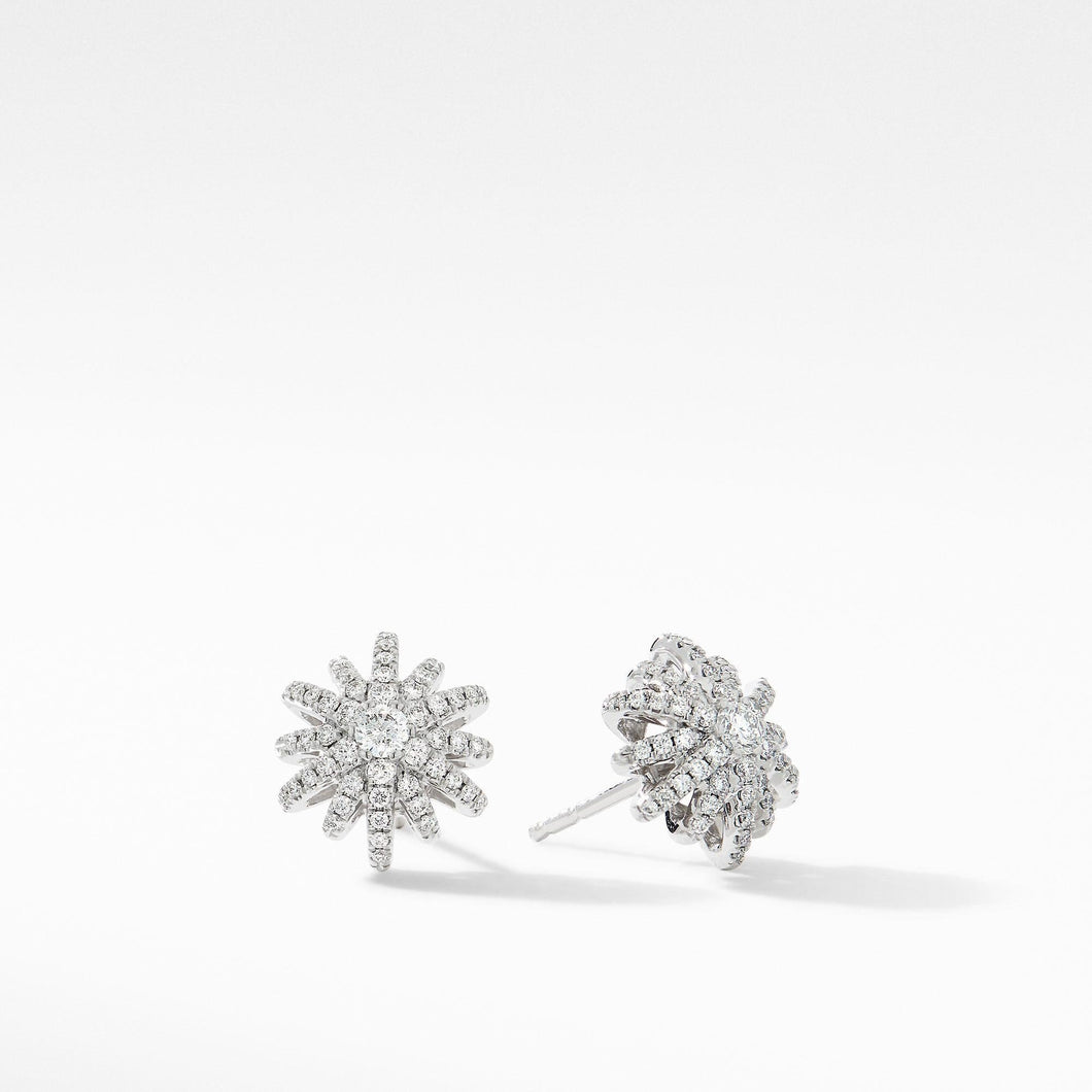 David Yurman Starburst Small Stud Earrings in 18k White Gold with Pave Diamonds