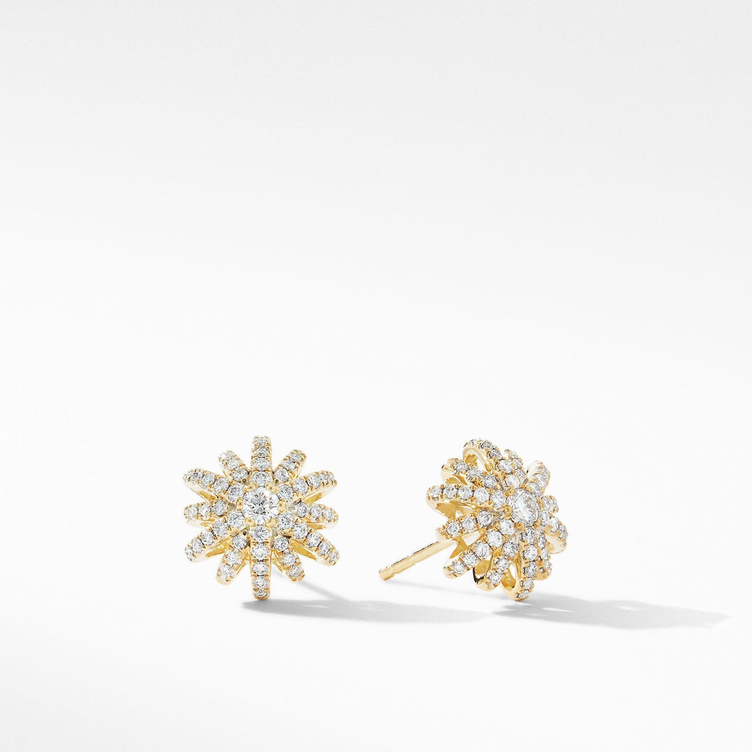 David Yurman Starburst Small Stud Earrings in 18k Yellow Gold with Pave Diamonds