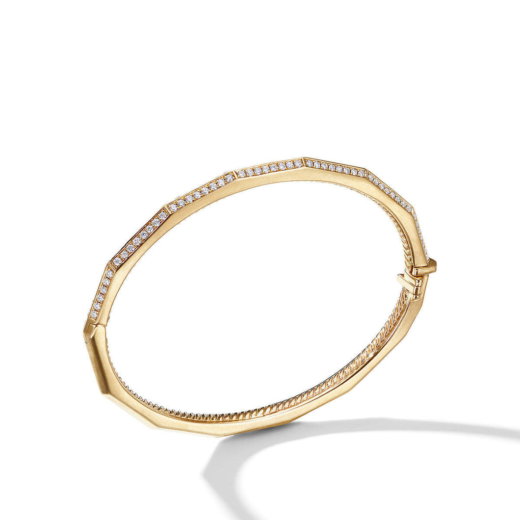 David Yurman Stax Faceted Bracelet in 18K Yellow Gold with Pave Diamonds - Medium