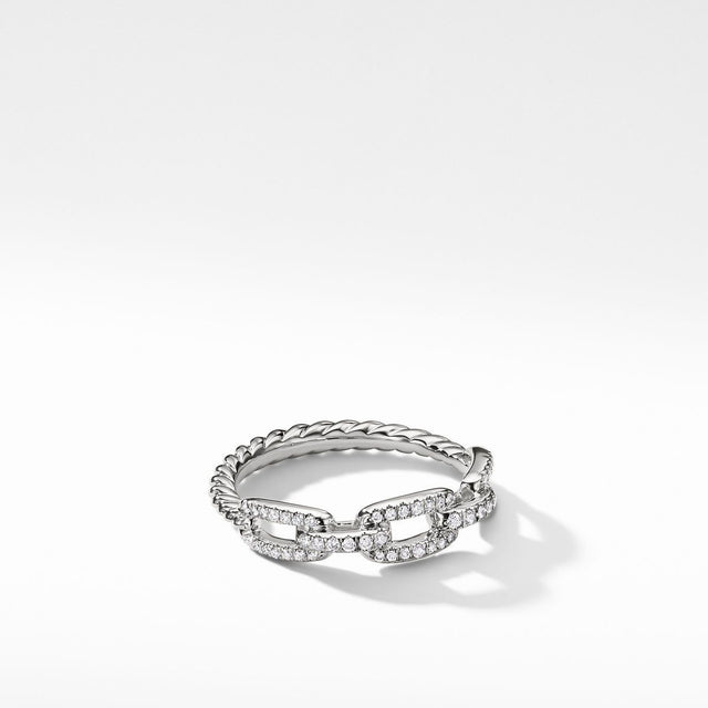 David Yurman Stax Single Row Pave Chain Link Ring with Diamonds in 18K White Gold, 4.5mm - Size 4.5