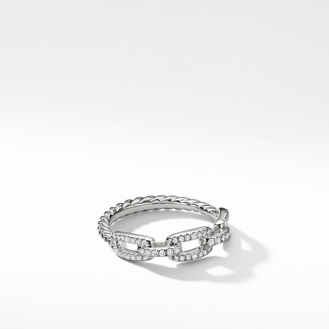 David Yurman Stax Single Row Pave Chain Link Ring with Diamonds in 18K White Gold, 4.5mm - Size 4.5