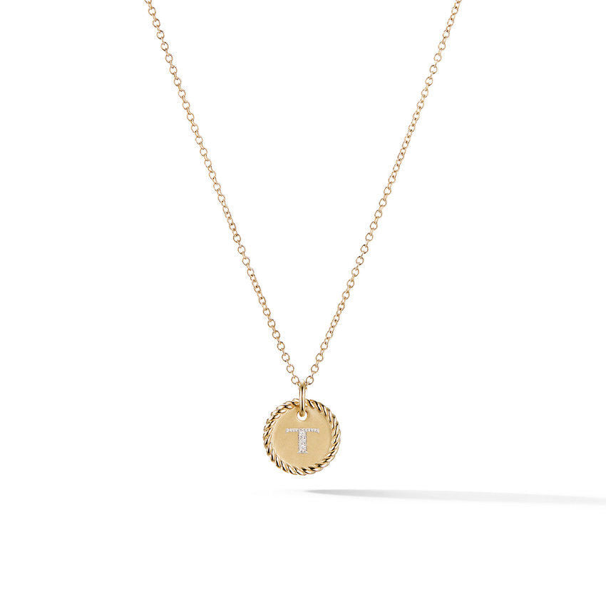 David Yurman T Initial Charm Necklace in 18K Yellow Gold with Pave Diamonds