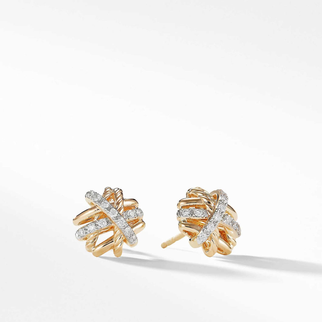 David Yurman The Crossover Collection Earrings in 18k Yellow Gold with Diamonds