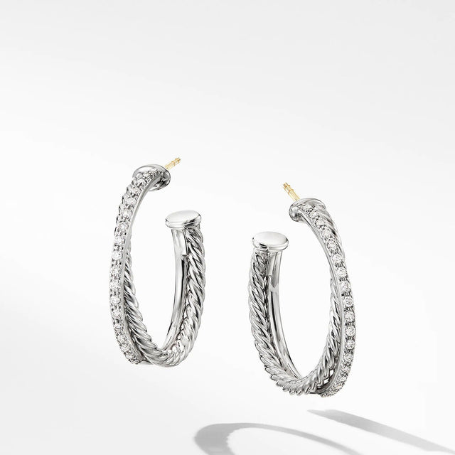 David Yurman The Crossover Collection Medium Hoop Earrings with Diamonds