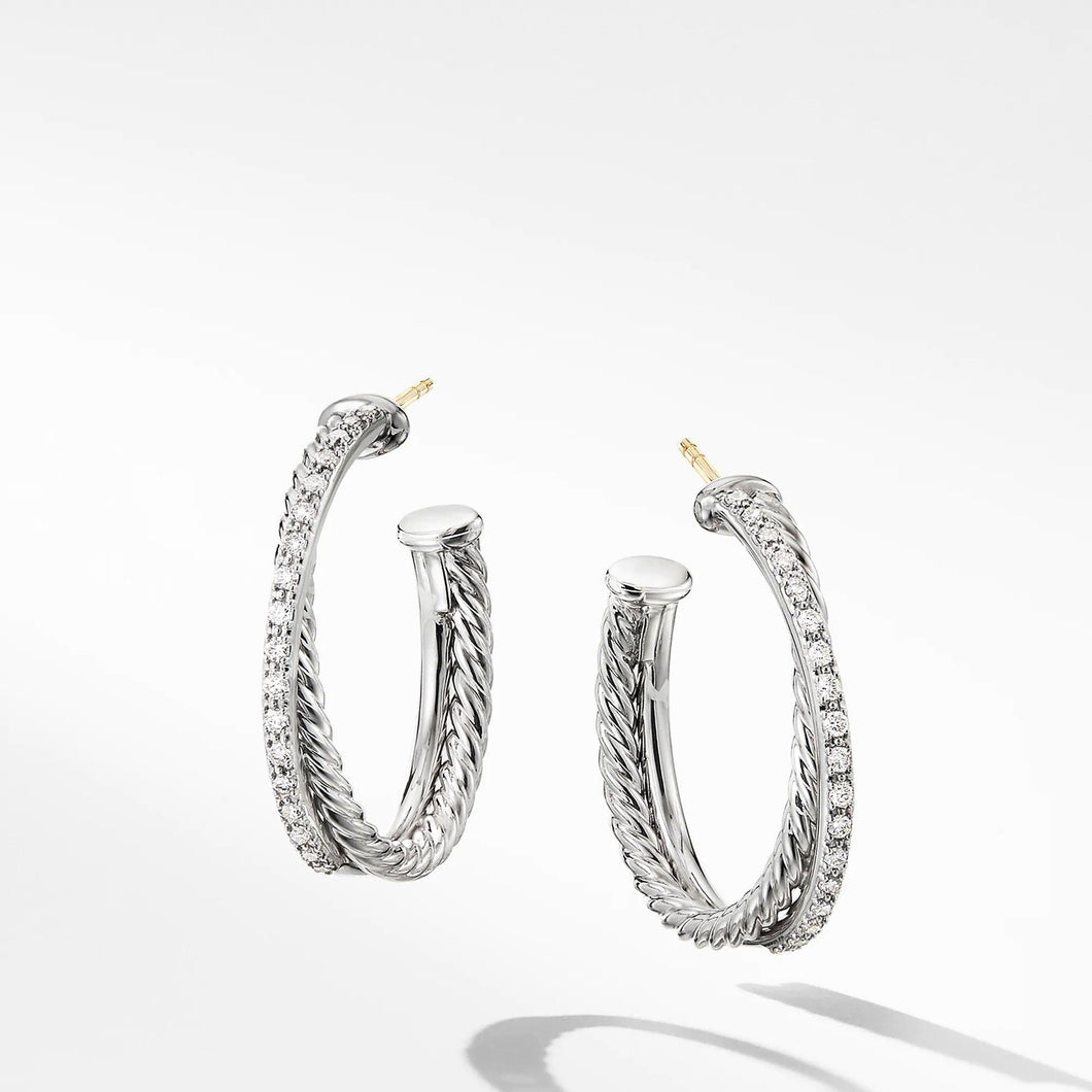 David Yurman The Crossover Collection Medium Hoop Earrings with Diamonds