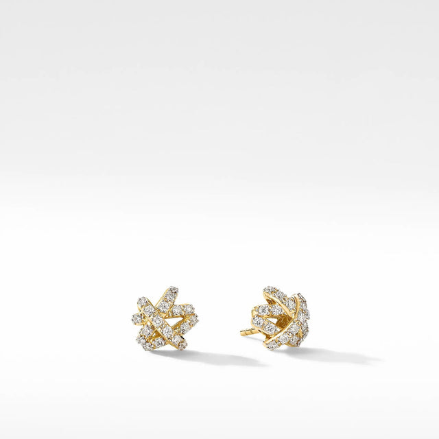 David Yurman The Crossover Collection Stud Earrings in 18K Yellow Gold with Full Pave Diamonds