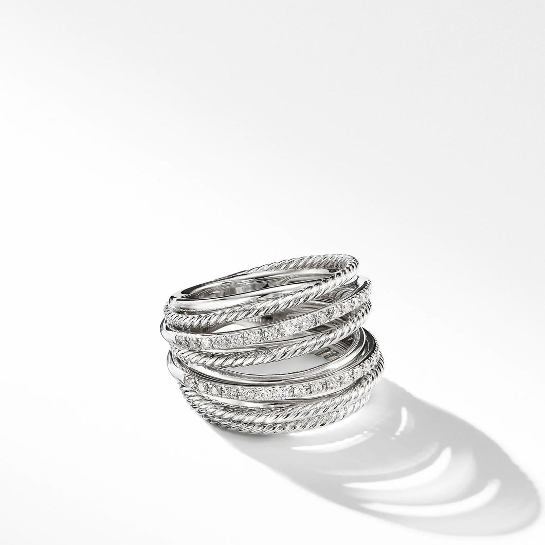 David Yurman The Crossover Collection Wide Ring with Diamonds - Size 7