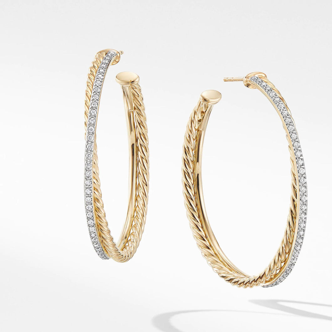 David Yurman The Crossover Collection XL Hoop Earrings in 18k Yellow Gold with Diamonds