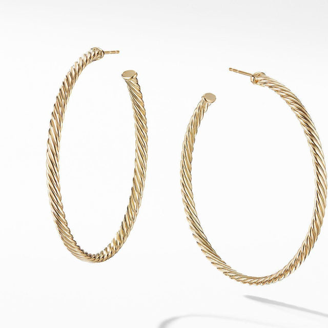 David Yurman The Sculpted Cable Collection Large Cablespira Hoop Earrings in 18K Yellow Gold