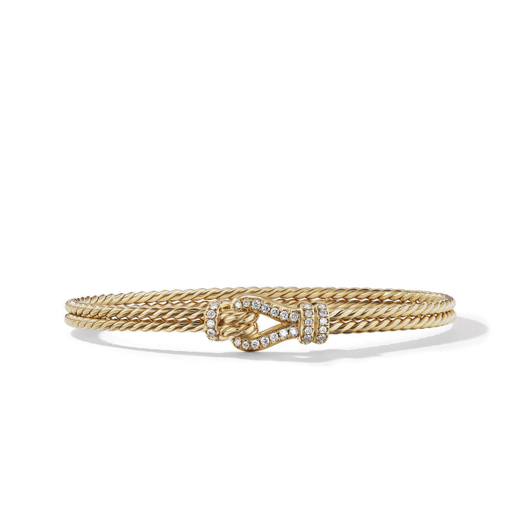 David Yurman Thoroughbred Loop Bracelet in 18K Yellow Gold with Pave Diamonds - Medium