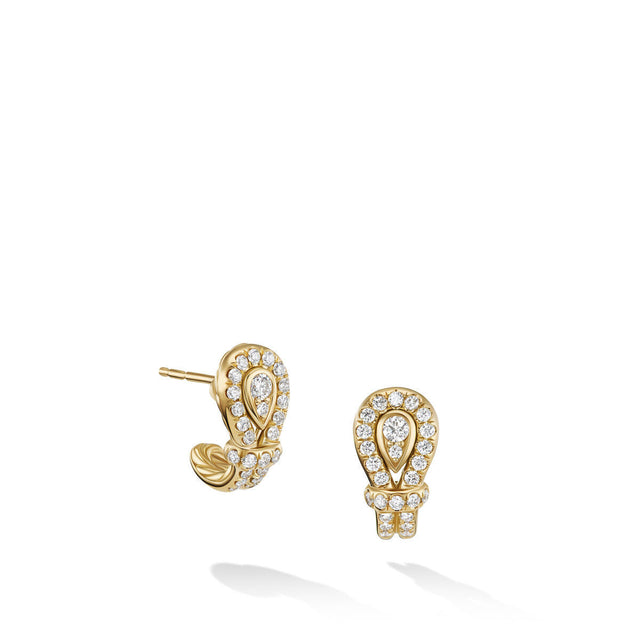 David Yurman Thoroughbred Loop Huggie Hoop Earrings in 18K Yellow Gold with Full Pave Diamonds