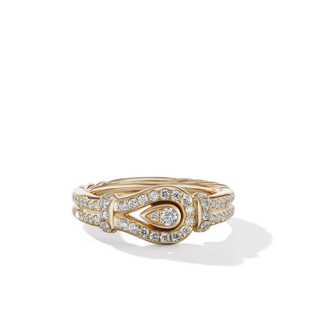 David Yurman Thoroughbred Loop Ring in 18K Yellow Gold with Full Pave Diamonds - Size 6