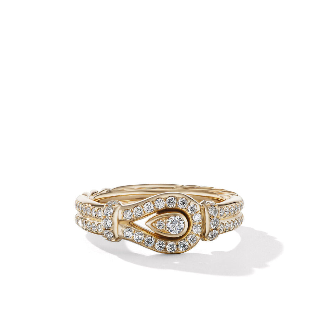 David Yurman Thoroughbred Loop Ring in 18K Yellow Gold with Full Pave Diamonds - Size 6