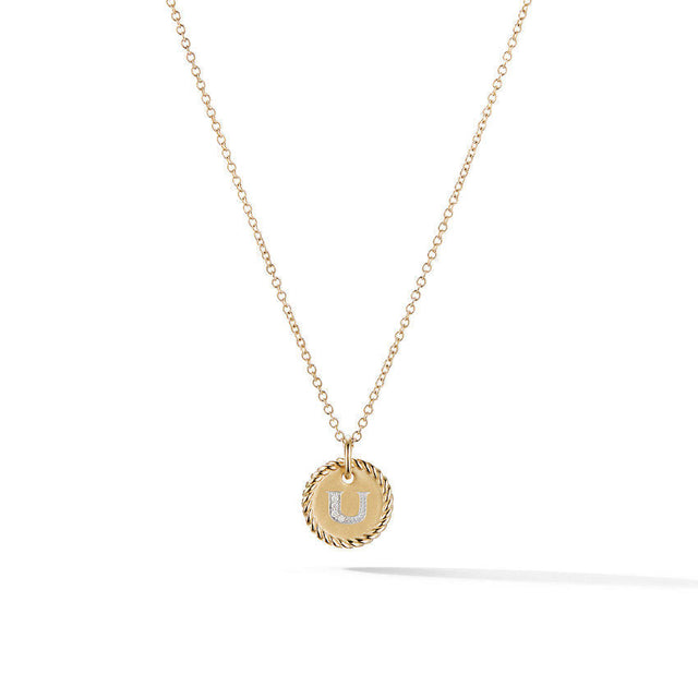 David Yurman U Initial Charm Necklace in 18K Yellow Gold with Pave Diamonds