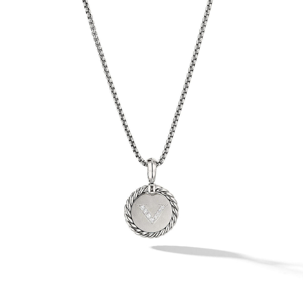 David Yurman V Initial Charm with Pave Diamonds