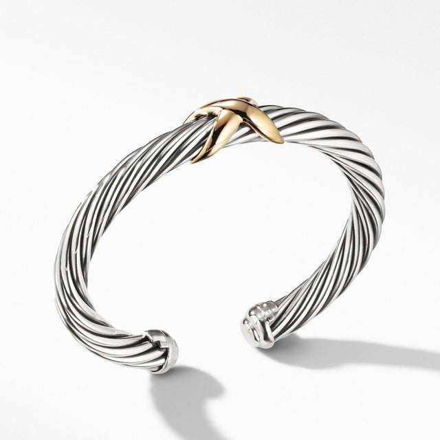 David Yurman X Bracelet with 14k Gold, 7mm - Medium