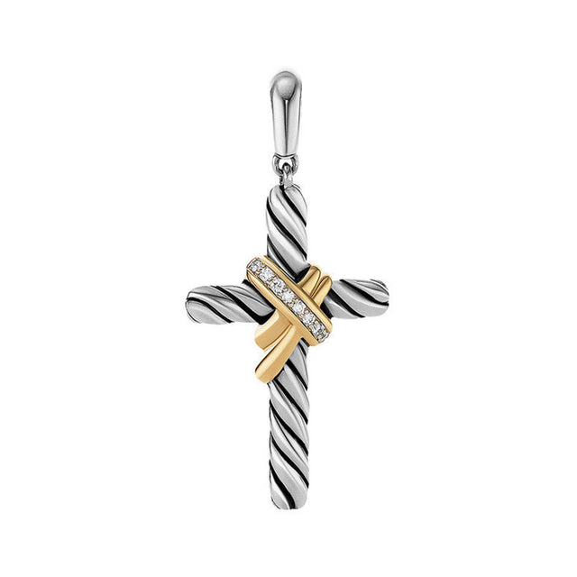 David Yurman X Cross Pendant with 18K Yellow Gold and Pave Diamonds