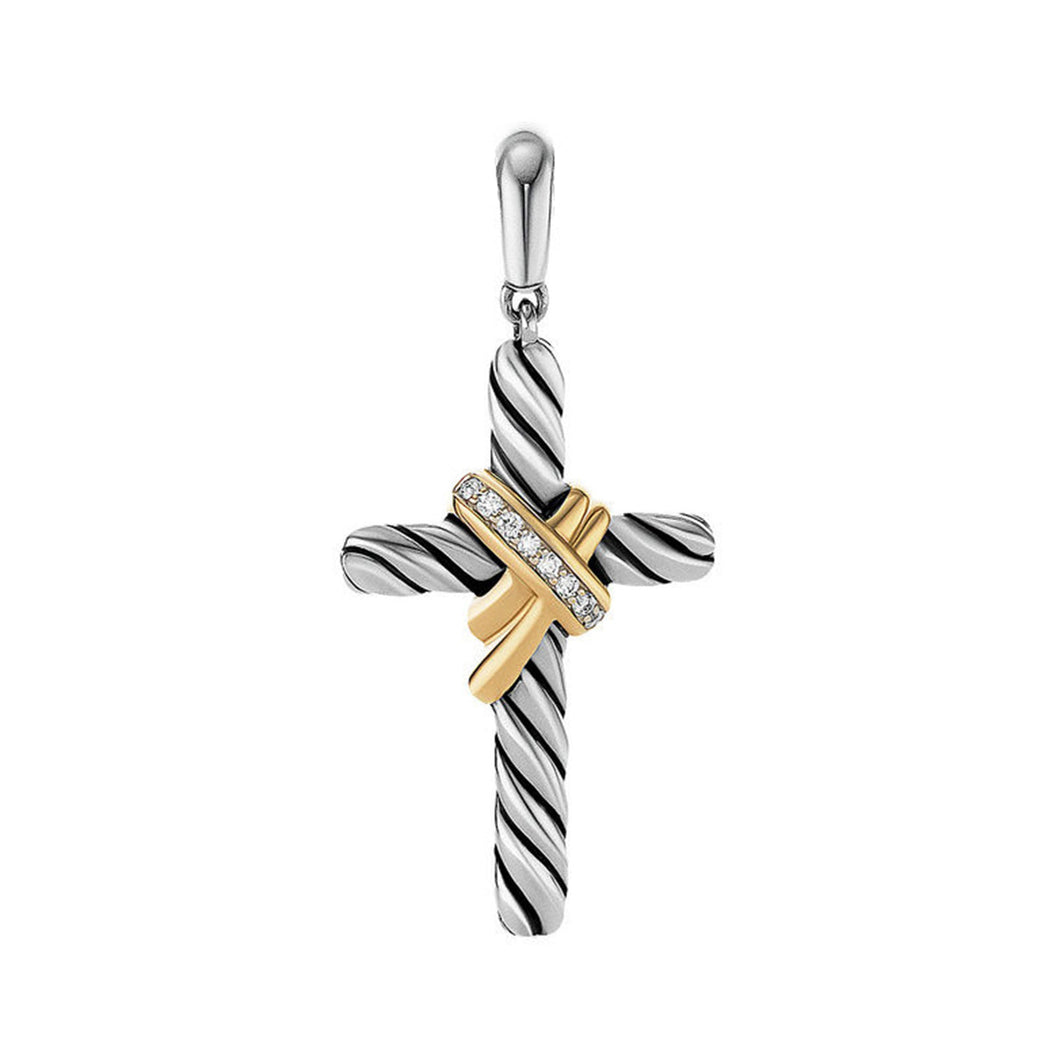 David Yurman X Cross Pendant with 18K Yellow Gold and Pave Diamonds