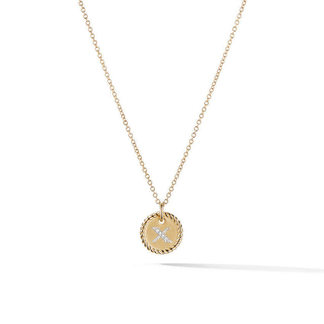 David Yurman X Initial Charm Necklace in 18K Yellow Gold with Pave Diamonds