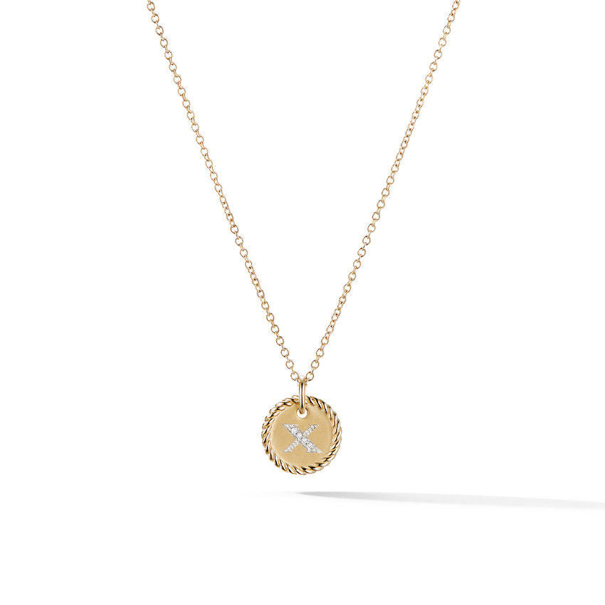 David Yurman X Initial Charm Necklace in 18K Yellow Gold with Pave Diamonds