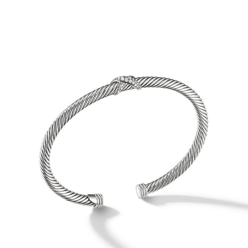 David Yurman X Station Bracelet with Pave Diamonds, 4mm - Size Medium