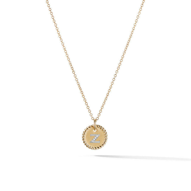 David Yurman Z Initial Charm Necklace in 18K Yellow Gold with Pave Diamonds