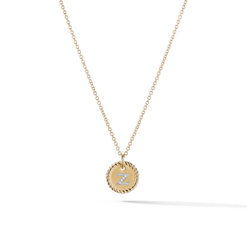 David Yurman Z Initial Charm Necklace in 18K Yellow Gold with Pave Diamonds