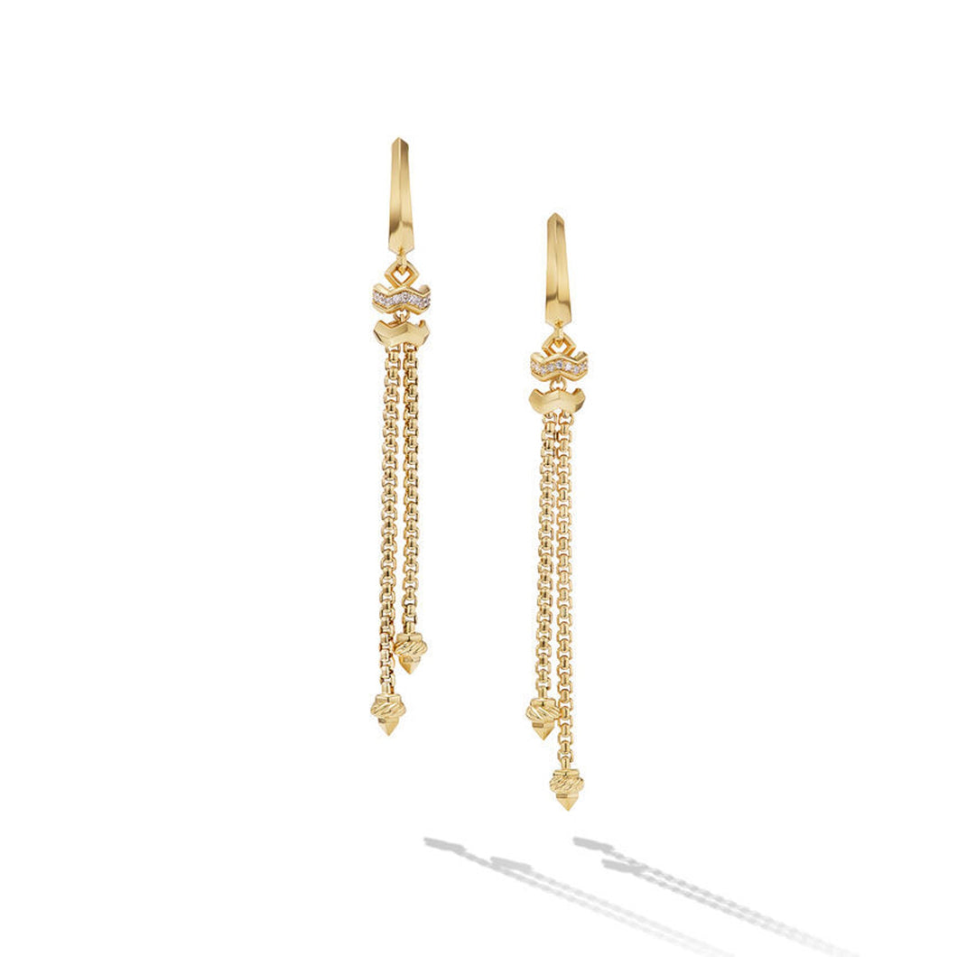 David Yurman Zig Zag Stax Chain Drop Earrings in 18K Yellow Gold with Diamonds 66mm
