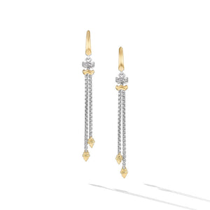 David Yurman Zig Zag Stax Chain Drop Earrings in Sterling Silver with 18K Yellow Gold and Diamonds 66mm