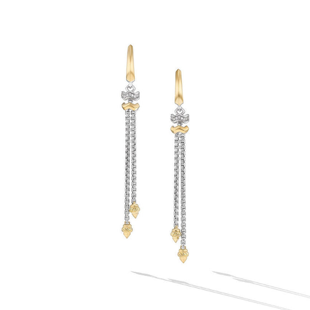 David Yurman Zig Zag Stax Chain Drop Earrings in Sterling Silver with 18K Yellow Gold and Diamonds 66mm