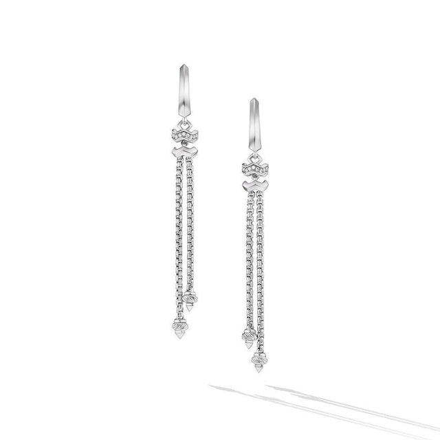 David Yurman Zig Zag Stax Chain Drop Earrings in Sterling Silver with Diamonds 66mm