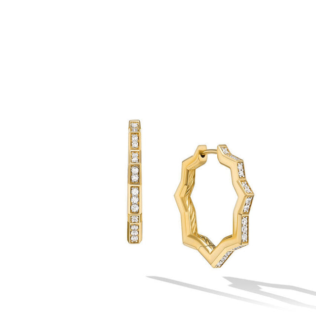 David Yurman Zig Zag Stax Hoop Earrings in 18K Yellow Gold with Diamonds 22.8mm