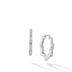 David Yurman Zig Zag Stax Hoop Earrings in Sterling Silver with Diamonds 22.8mm