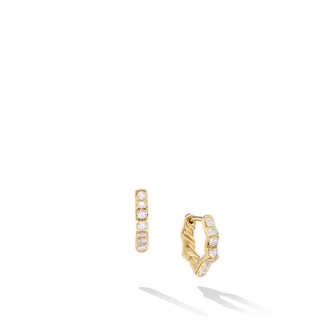 David Yurman Zig Zag Stax Huggie Hoop Earrings in 18K Yellow Gold with Diamonds 13mm