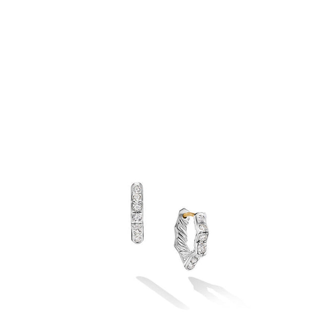 David Yurman Zig Zag Stax Huggie Hoop Earrings in Sterling Silver with Diamonds 13mm