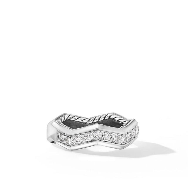 David Yurman Zig Zag Stax Ring in Sterling Silver with Diamonds 5mm - Size 6